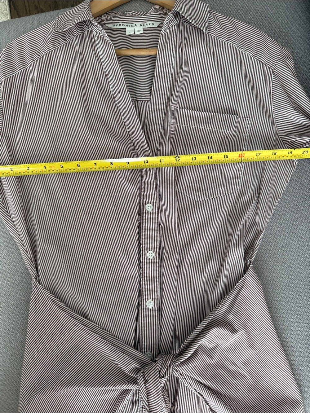Veronica Beard Beige and White Striped Tie-Front Shirt Dress Size 4 - Picture 11 of 15